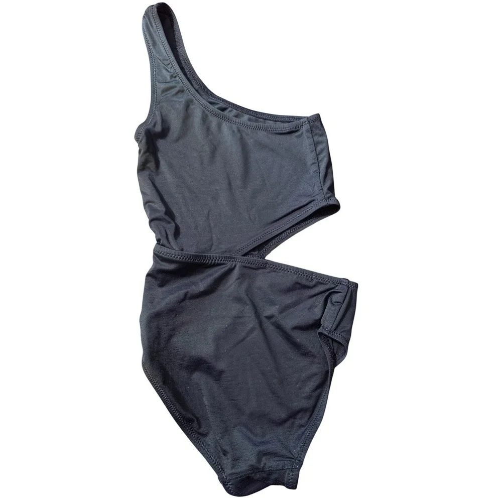 Stella Cove Girls Black One‎ Shoulder Cutout One Piece Swimsuit Size 2Y